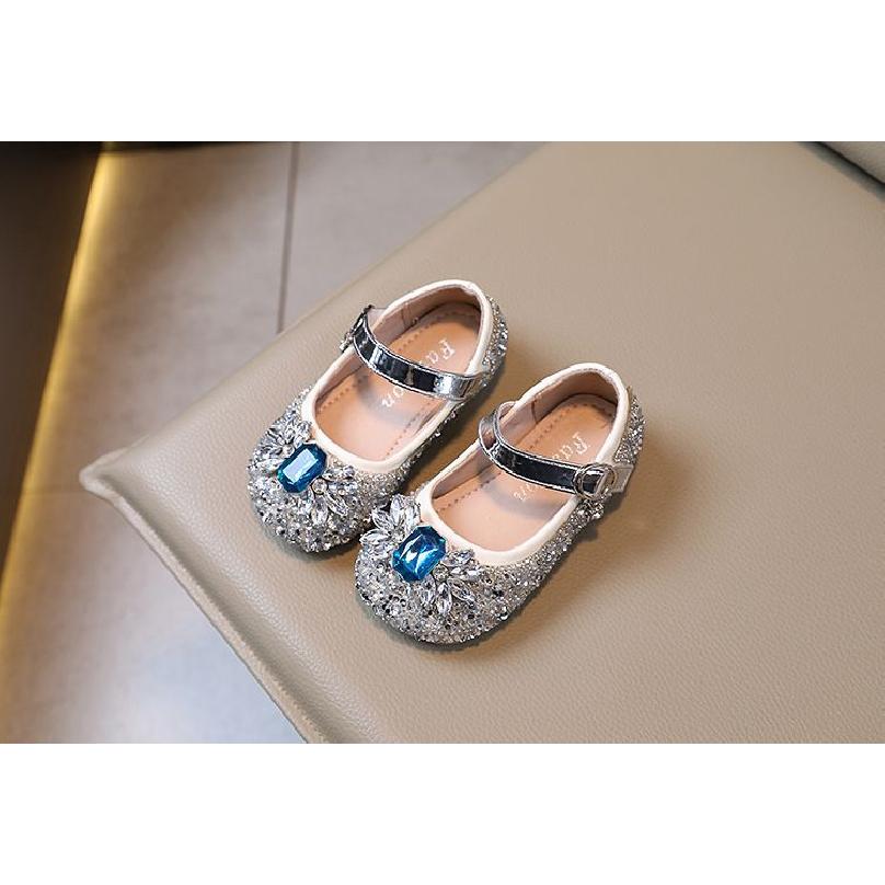 Girls Princess Shoes Spring and Autumn New Rhinestone Fashion Bow Baby Girl Crystal Shoes Soft Sole Elsa Single Shoes