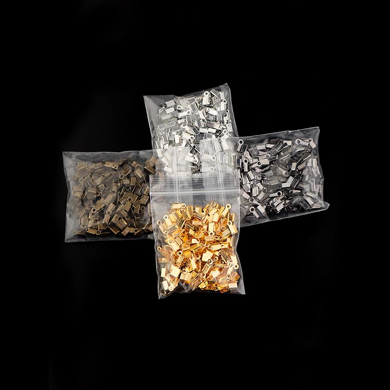 200 Stück/Los Quetschperlen Abdeckkappen Schnur-Endkappen Kordelband Lederclip Faltverschluss Für Schmuckherstellung DIY Halsketten-Verbinder