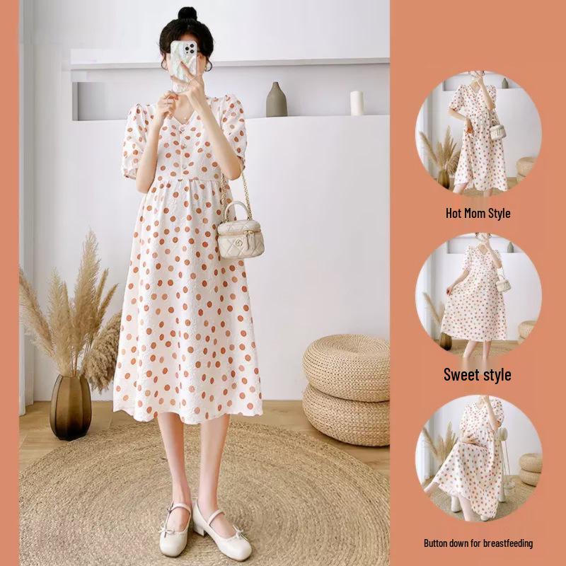 

2024 Polka Dot Summer Maternity Dress – Loose Fit, Plus Size M (80-100 lbs)