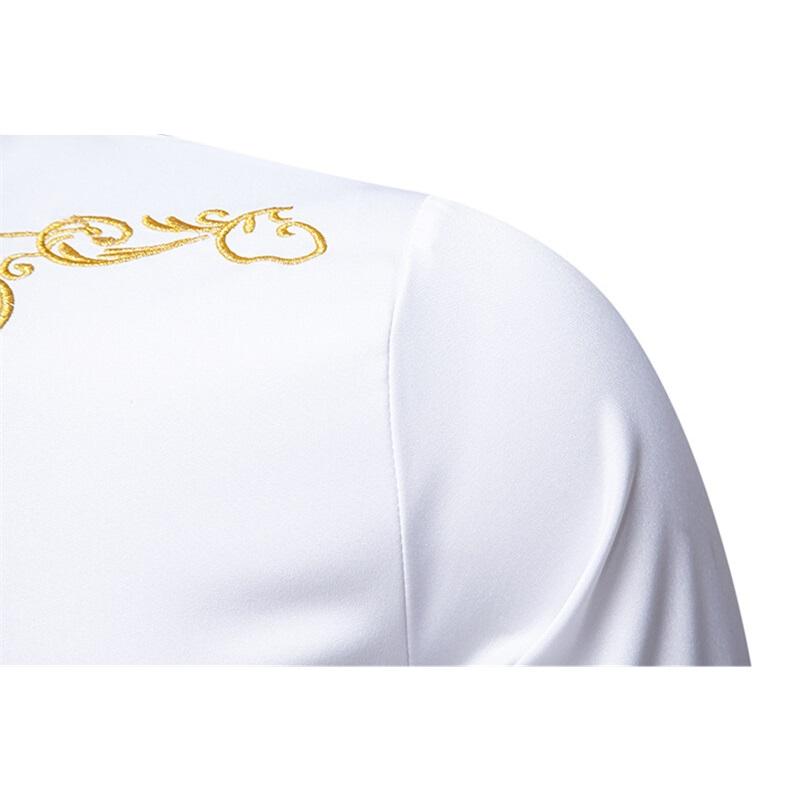 Camisa de Manga Larga Bordada para Hombre de Primavera Casual Sólida con Cuello Mao Camisas Masculinas Estilo Corte Europeo Fiesta Discoteca