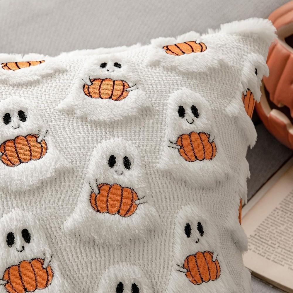 Reusable Ghost with Pumpkin Throw Pillow Cover Black Bat Square Pillow Case 45X45CM Washable Fall Pillowcase Halloween Decor