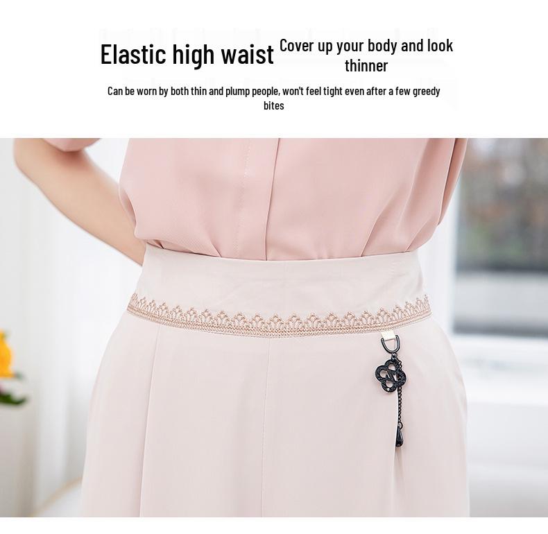 Women's Summer Ice Silk Wide-Leg Pants: Versatile, Slimming Nine-Point Pants for Middle-Aged and Elderly.