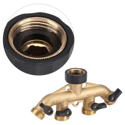 Conector divisor de mangueira de latão sólido de 4 vias com válvulas de corte de 3/4 de polegada