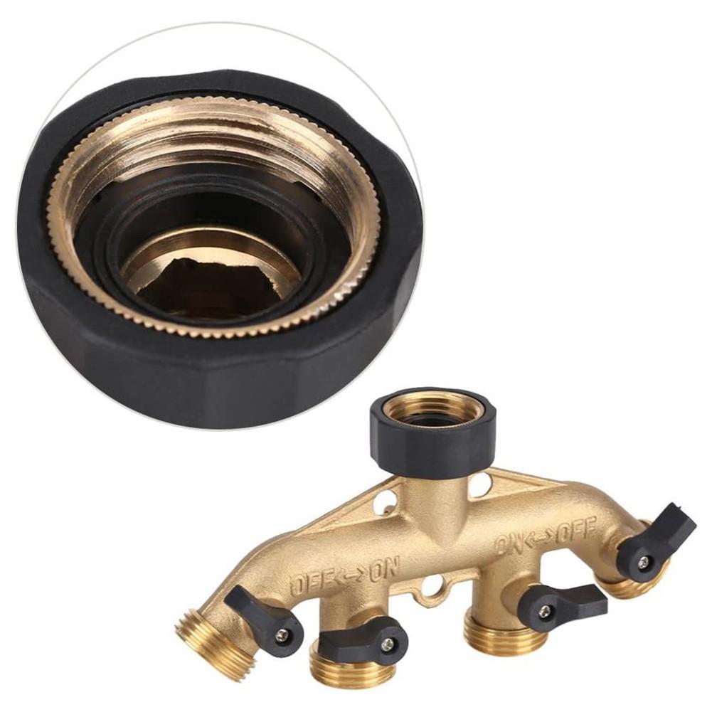 

4 Way Solid Brass Hose Splitter Connector With Shut Off Valves 3/4inch