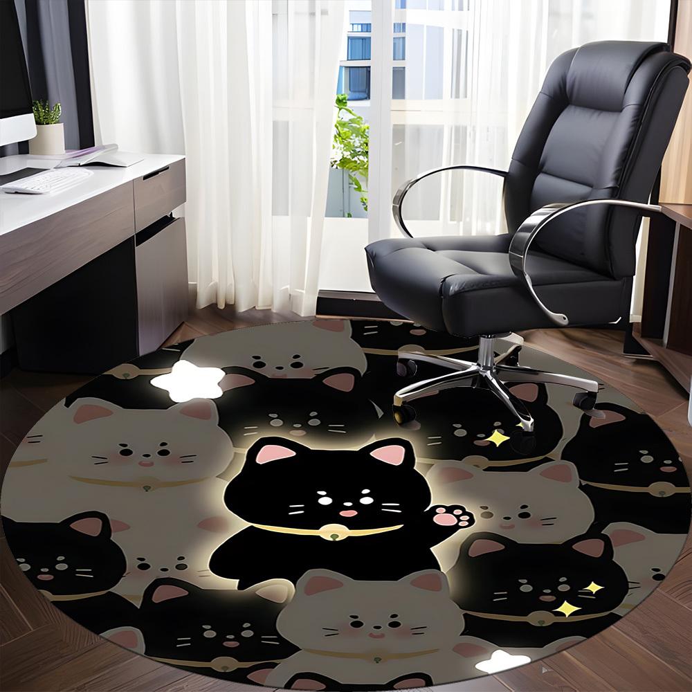 1pc Cats Luck Office Round Area Rug, Under Office Chairs Bedroom Living Room Home Decor, Room Deco