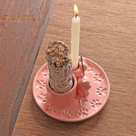 Palo Santo Halter 4-in-1 Räuchergefäß Kerzenhalter Keramik Räucherhalter Aschefänger Schale für Meditation Yoga-Raum Schlafzimmer