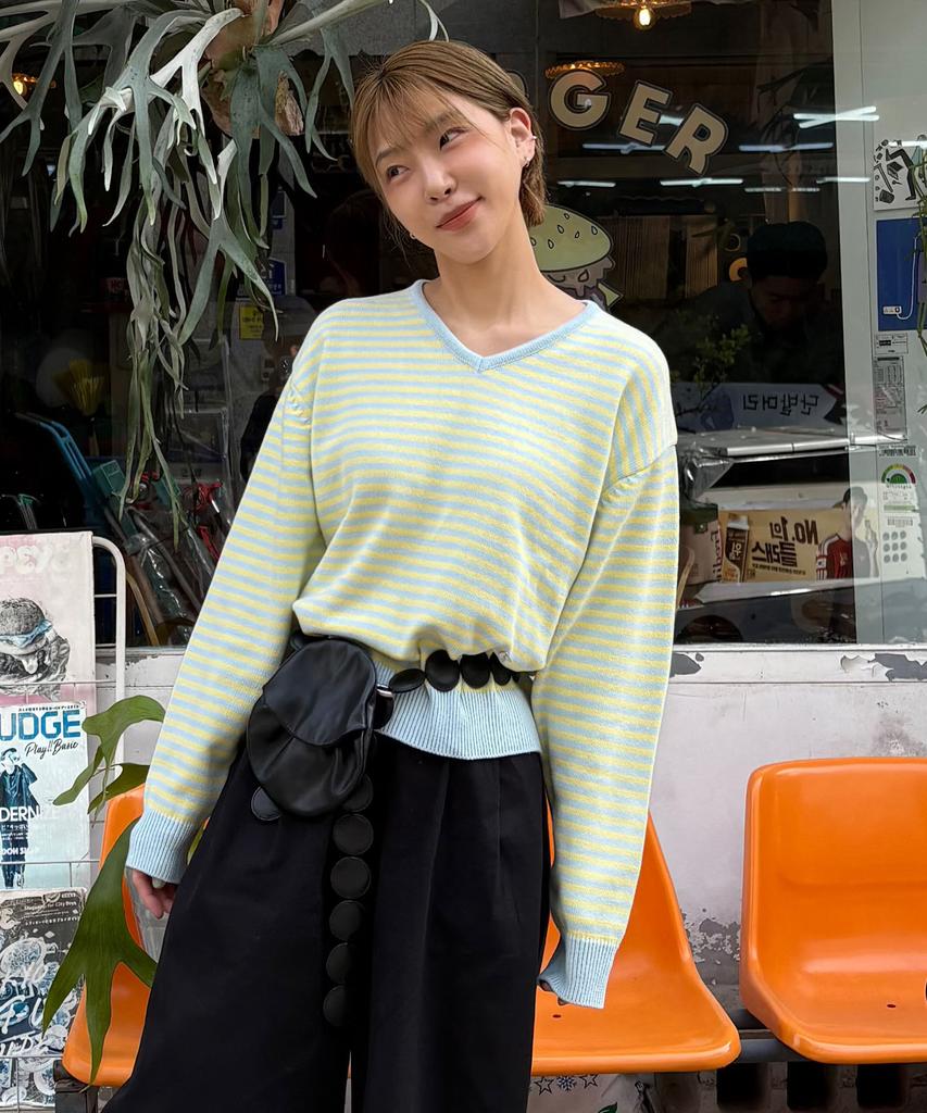 CGP (Women) V-Neck Striped Knit_Yellow
