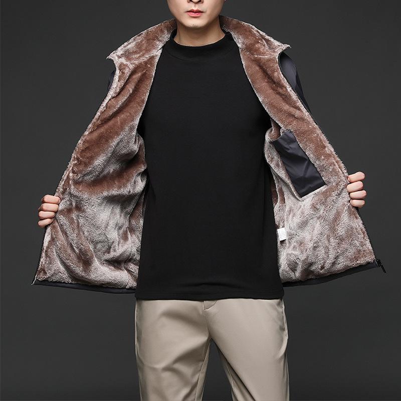 Herbst und Winter Neue Manteljacke Herren Samt Verdickter Warmer Baumwollmantel Trendy Mantel Stehkragen Businessjacke