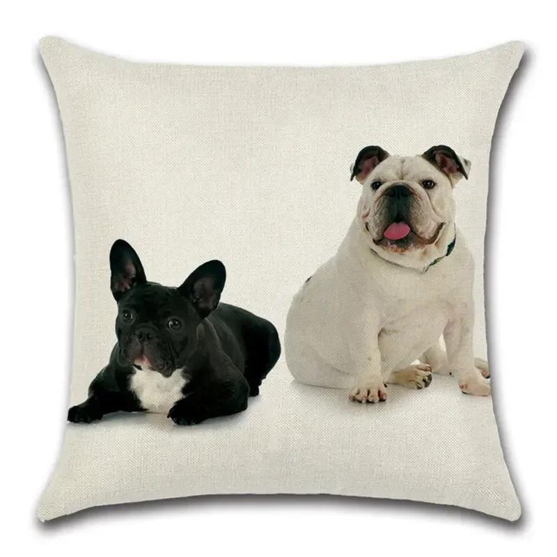 French Bulldog Cushion Cover Cotton Linen Cute Dog Decorative Cushions for Sofa Home Decoration Pillow Case 45*45