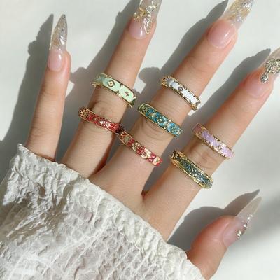 New Medieval French Retro Enamel Drip Open Ring Pattern Court Style Niche Design Personalized Ring Woman