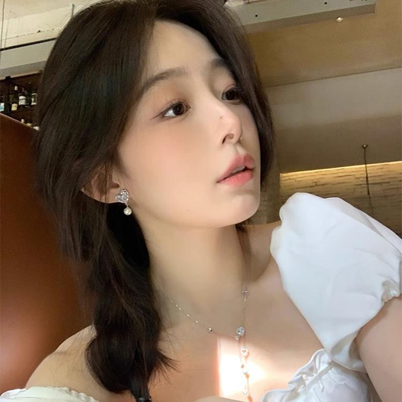 1 Paar Französisch Schöne Elegante Zirkon Herz Ohrstecker Für Frauen Koreanischen Stil Licht Luxus Vintage Perle Tropfen Ohrringe