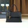 Handwoven PU Leather Mini Square Tote Bag Women Minimalist Office Commuter Casual Crossbody With Zippered Interior Pocket