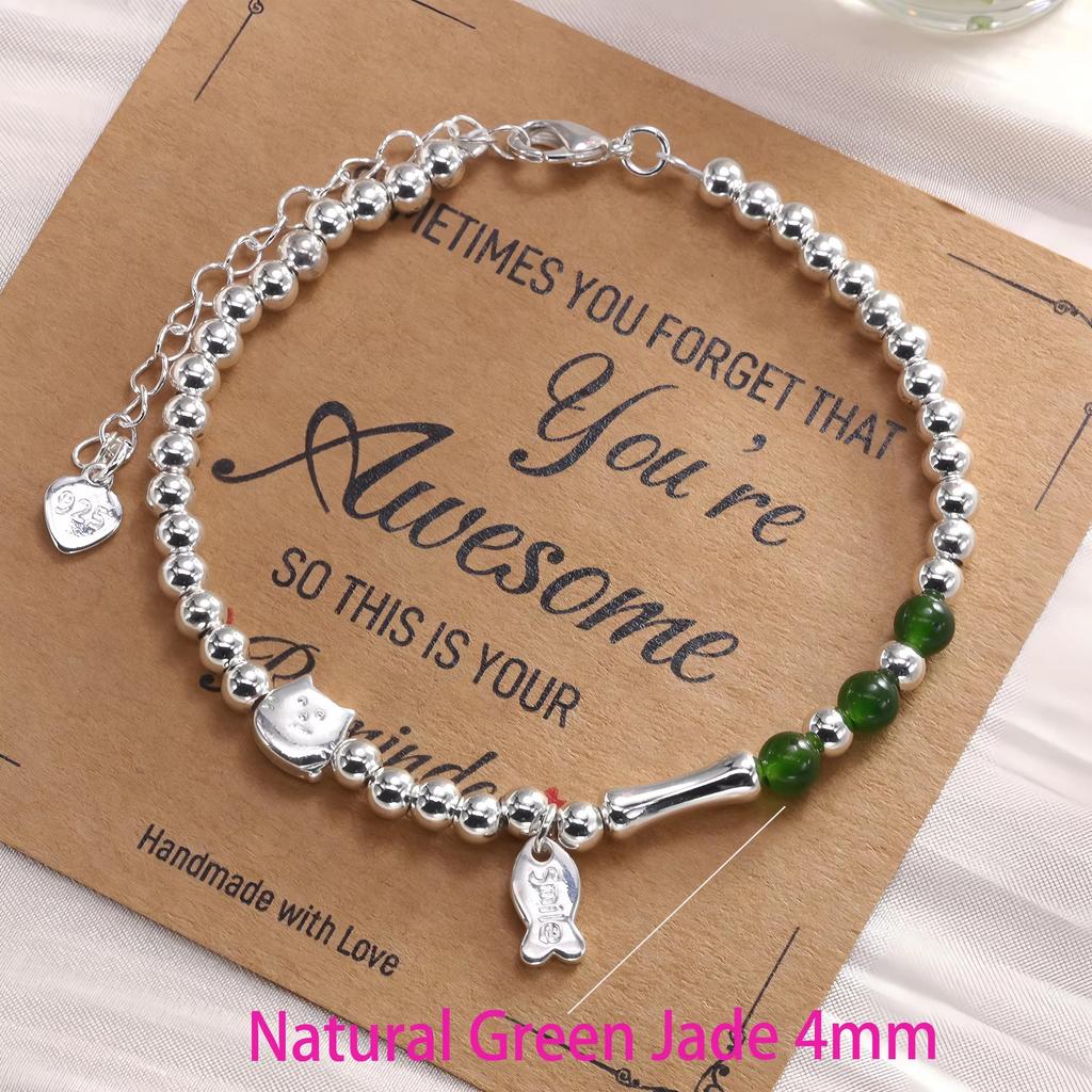 PANJBJ 925 Sterling Silver Red Agate Bead Bracelet for Women Fish Shape Retro Bead Design Versatile Jewelry Gifts Dropshipping