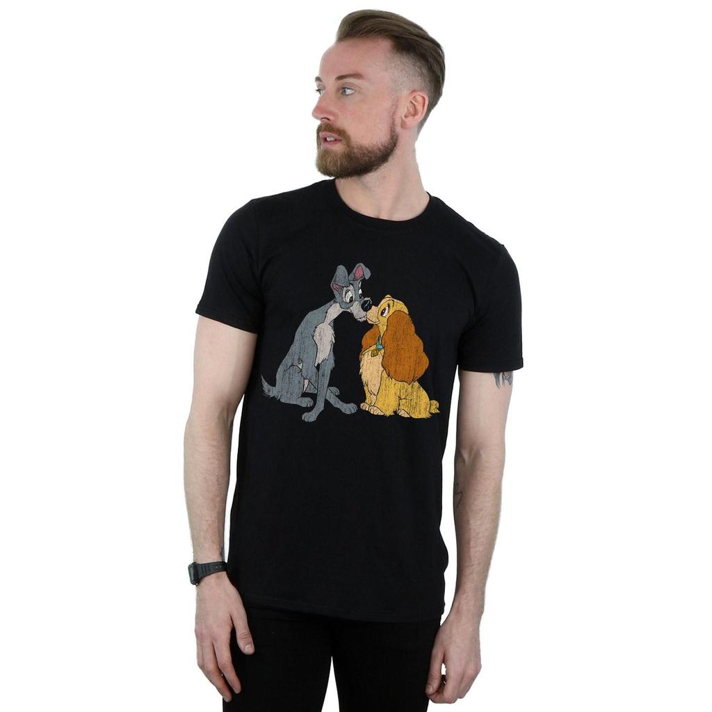 Disney Mens Lady And The Tramp Distressed Kiss T-Shirt