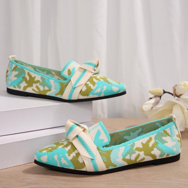 Womens Chic Knot Flat Shoes - Soft Knitted Slip-Ons with Pointed Toe - Ultra-Comfortable & Breathable for Everyday Style
