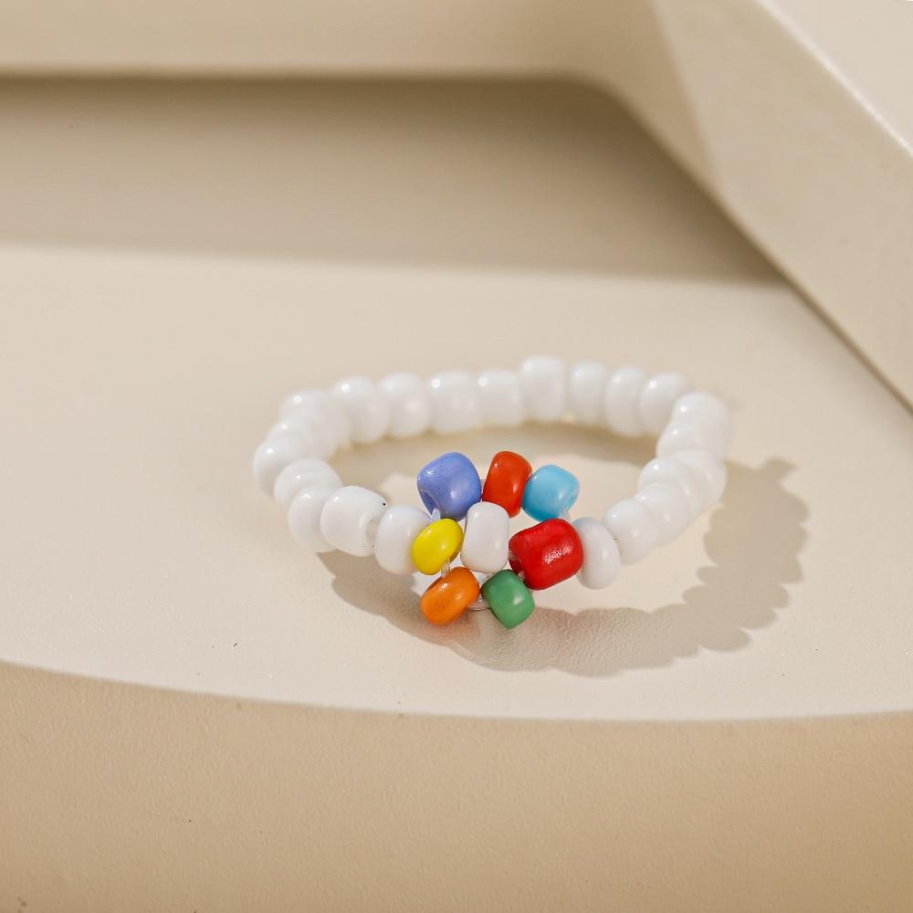 iF ME Mehrfarbiger kleiner Blumenring, koreanische Version, handgewebter Perlenring, Reisperlen-Ring, Damen- und Mädchenschmuck, kleiner Ring im frischen Stil