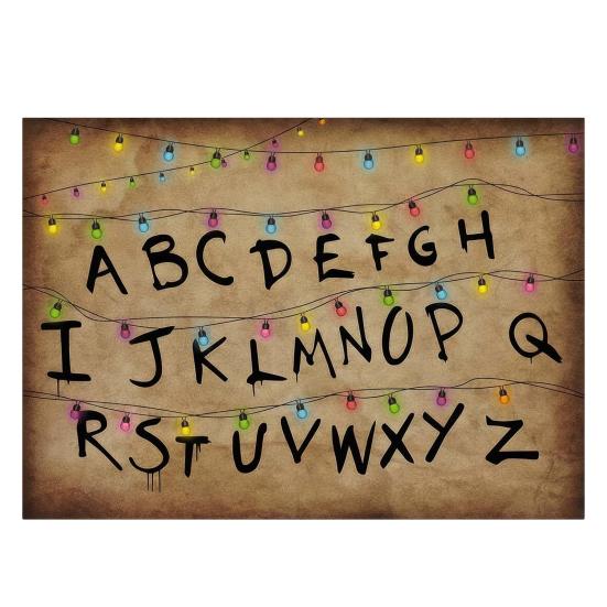 Sfondo Alfabeto Rustico Retro Colorato Alfabeto con Luci a Stringa Tema Sottosopra Oggetti di Scena per Foto per Halloween Forniture per Feste di Compleanno