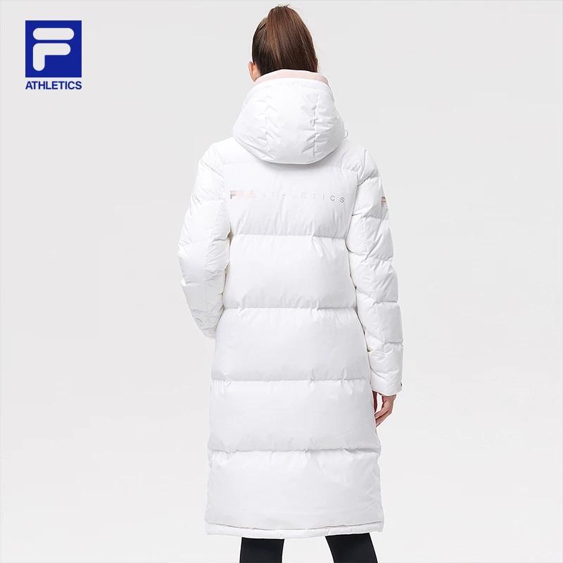 Fila Athletics Logo Bedruckte Mittellange Kapuzen-Daunenjacke Damen Oberbekleidung Jadeweiß A11W141916FWT