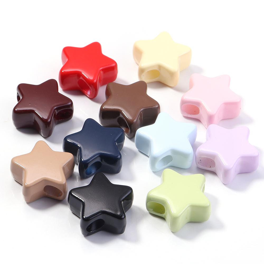 10pcs Star Acrylic Beads Cream Color Heart Big Hole Loose Beads For Jewelry Making DIY Necklace Bracelet Keychain Accessories