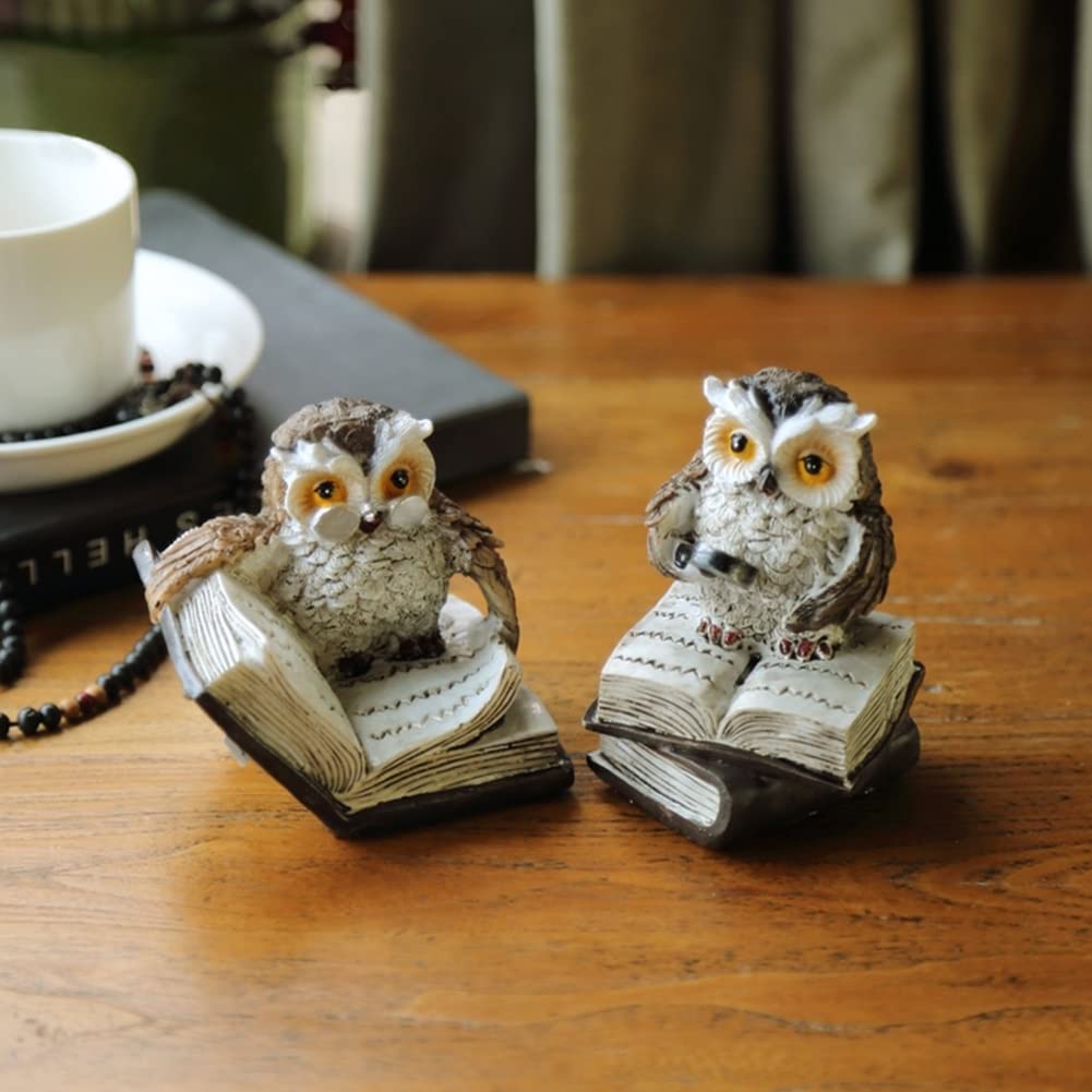 HIGHAWK Owl Figurine, Animal Mascot, Cute Mini Entrance Ornament, Resin Decor, Set of 2, Small Owls