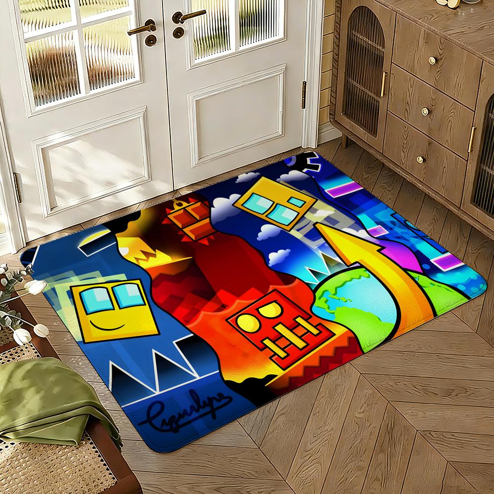 Game Geometry Dash Floor Mat Soft Thickened Absorbent Non-Slip Bedroom Living Room Door Mat Home Decor Flannel Rugs