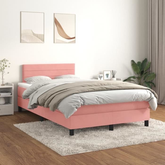VidaXL Lit à sommier tapissier avec matelas Rose 120x200 cm Velours - Modèle 3141358