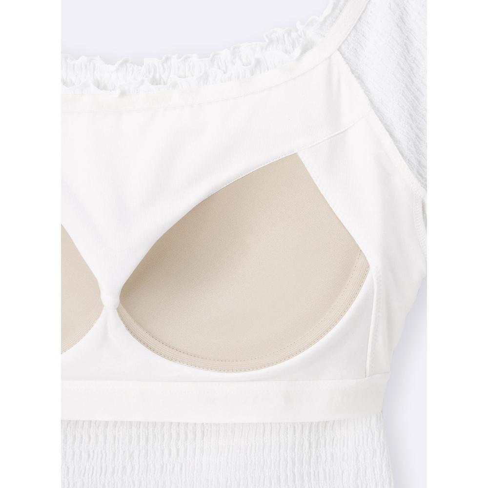 GU by Uniqlo BH Feel Cropped Raffung Off-Shoulder T-Shirt