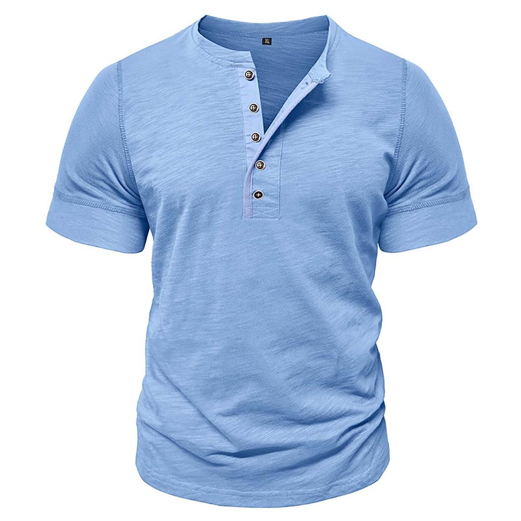 Men's Short Sleeved Lapel Collar T-shirt Casual Round Neck Top