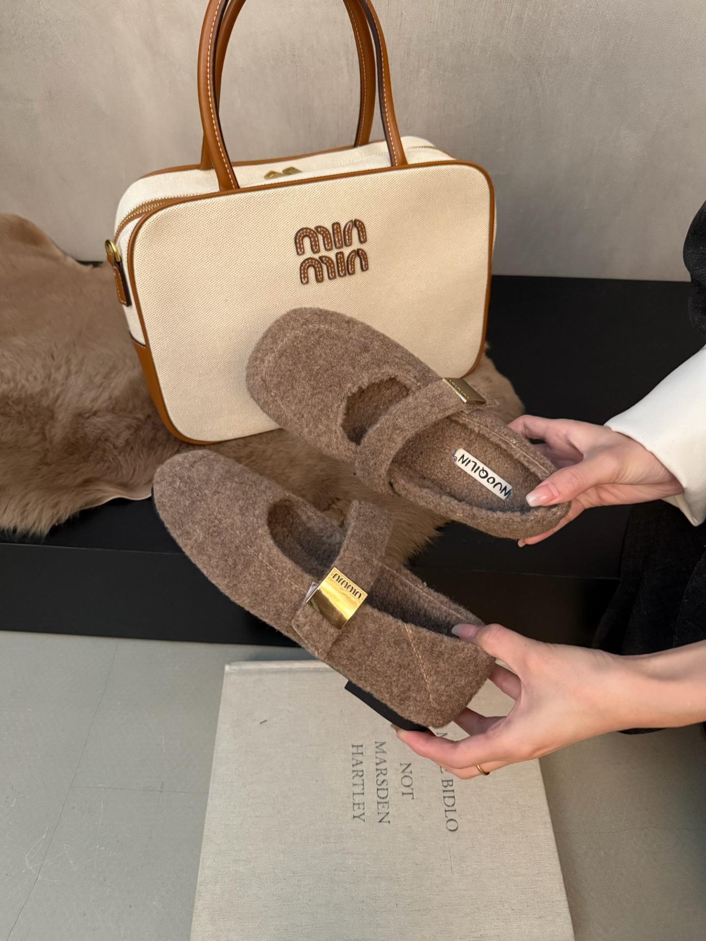 

25 autumn and winter new one-word with Mary Jane woolen velvet shoes 39 хаки