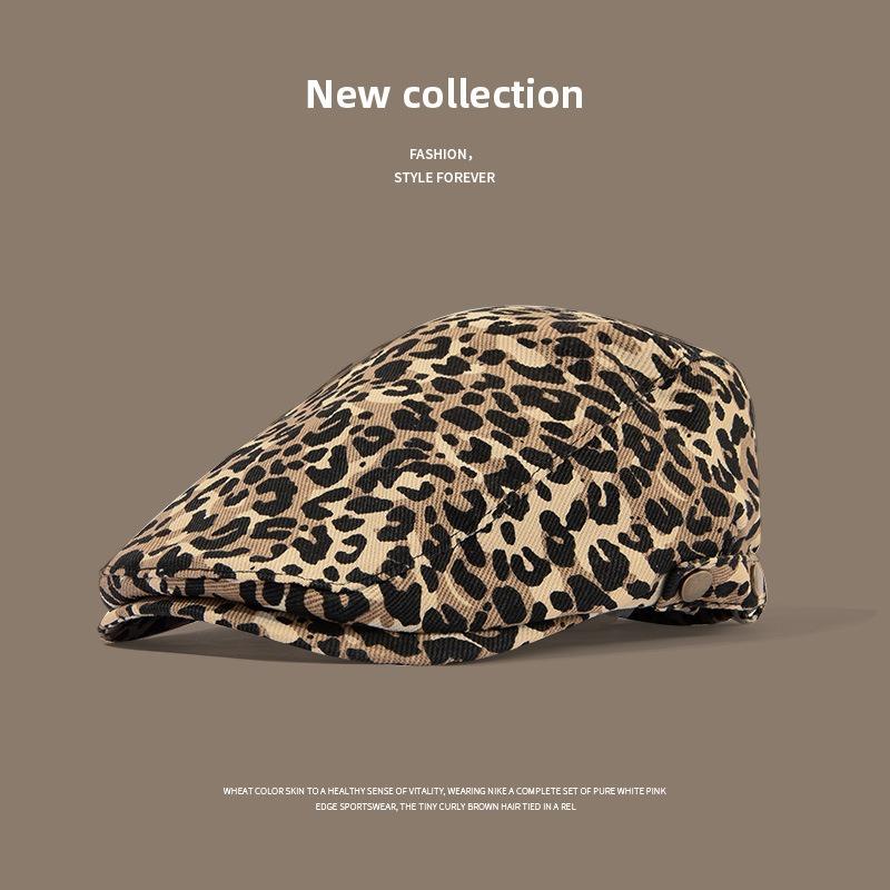 

Нишевая кепка с леопардовым принтом, ретро-мода, личность, универсальная, тонкая, уличная девушка, показывает лицо, маленький женский берет One Size