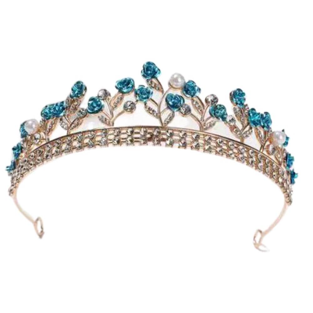 

Хрустальная тиара с цветком из страз, жемчужная свадебная корона, повязка на голову, винтажный женский обруч для волос, украшения для волос синий