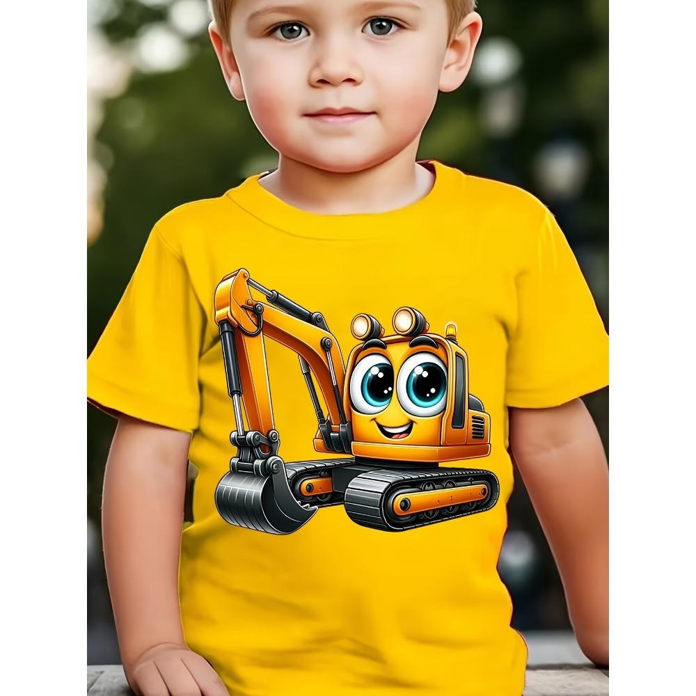 Summer Cute Letter Bulldozer Cool Print Childrens T Shirt Fashion Cotton Kids Short Sleeve Shirt Casual Boys Clothes Tees Tops