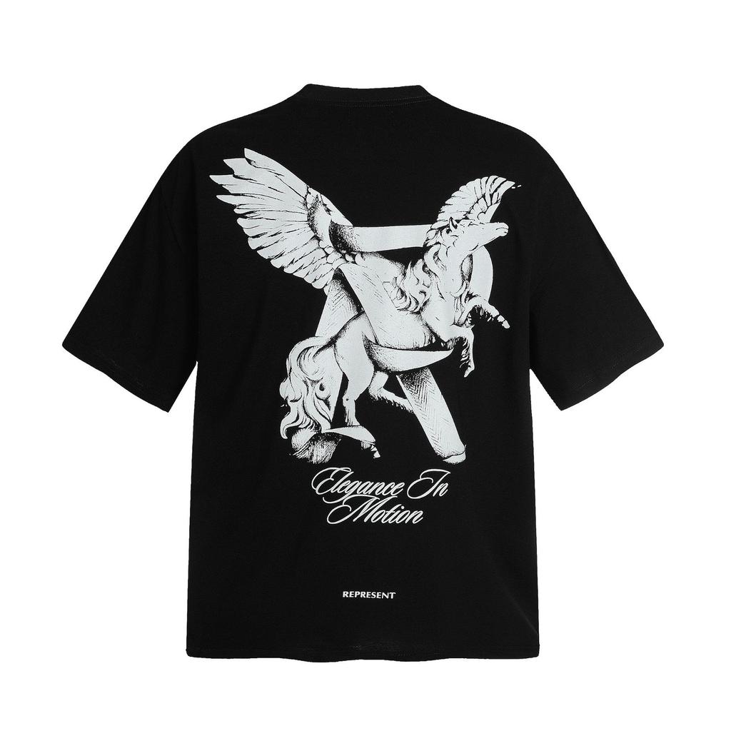 25 Grenzüberschreitende Europäische und Amerikanische Trendmarken Repräsentieren Leben Pegasus Buchstabe R Aufgedrucktes Kurzarm-T-Shirt Herren und Damen High Street