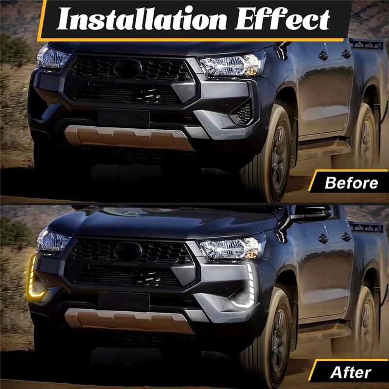 White+ Yellow Light LED DRL Daytime Running Light Turn Signal Fog Lamp For Toyota Hilux Revo 2024 2025