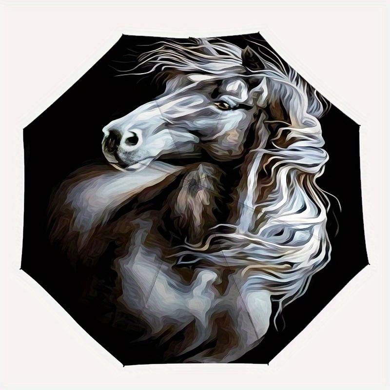 Horse Portrait Theme 8 Bone Hand Automatic Folding Umbrella, Compact and Portable Design, A Perfect Gift for Birthday, Christmas or Business