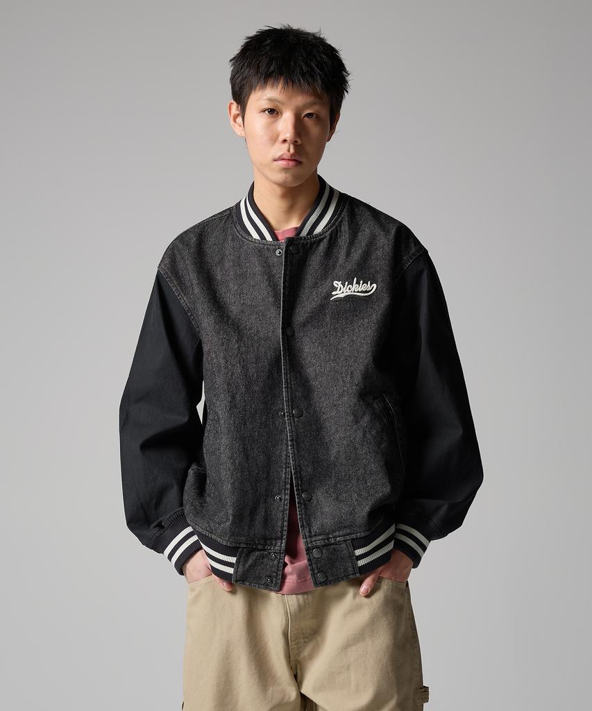 Dickies Wave Logo Denim Bomber Jacket Black Denim