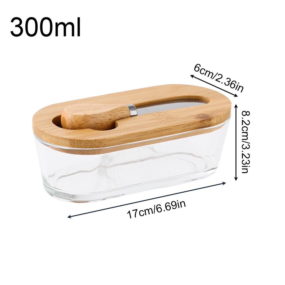 Butter Storage Box with Knife Bamboo Wood Lid 300ml Butter Cheese Container Box Household Kitchen Restaurant Butter Storage Box