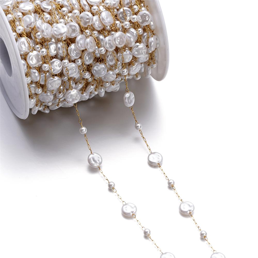 1Meter Gold Color Stainless Steel Imitation Pearl Beads Chain for DIY Necklace Bracelet Anklet Findings Jewelry Making Supplies
