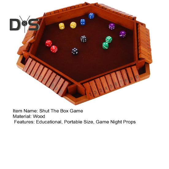 Shut The Box Board Game with 12 Dice Educational Dice Strategy Game 2-6 Players Kids Adults Family Night Party Interactive Wooden Close The Box Toy