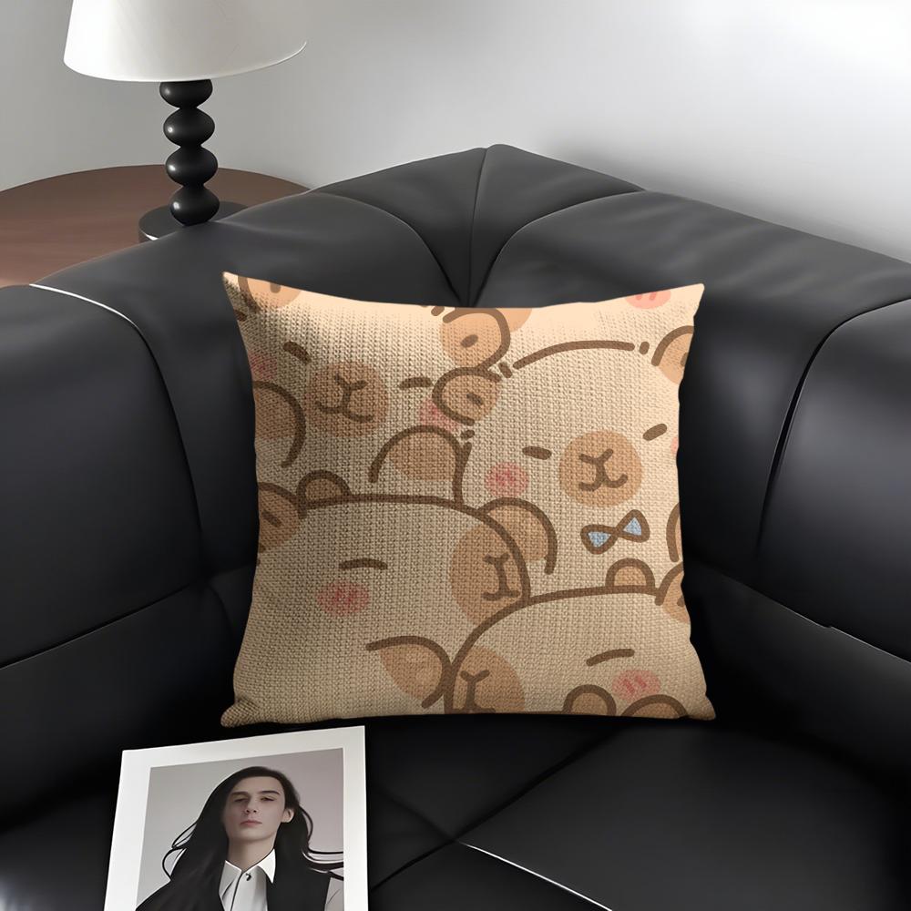 Caybara Cute Cushion Cover Natural Linen Organic Fabric DoubleSided Printing Sofa Home Decor Gift Pillow Case