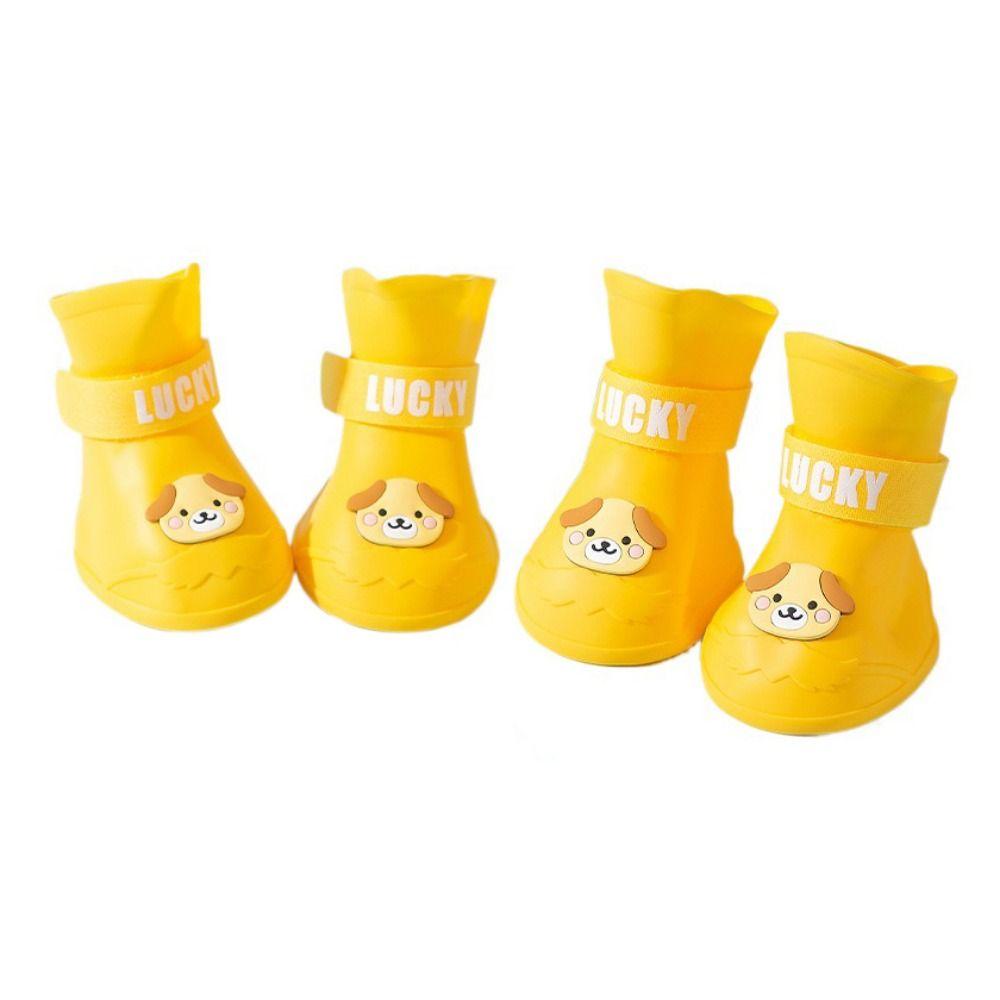 4pcs/set Cartoon Anti-slip Pet Rainshoe Wear Resistant Dog Ankle Boots  For Dogs Puppy