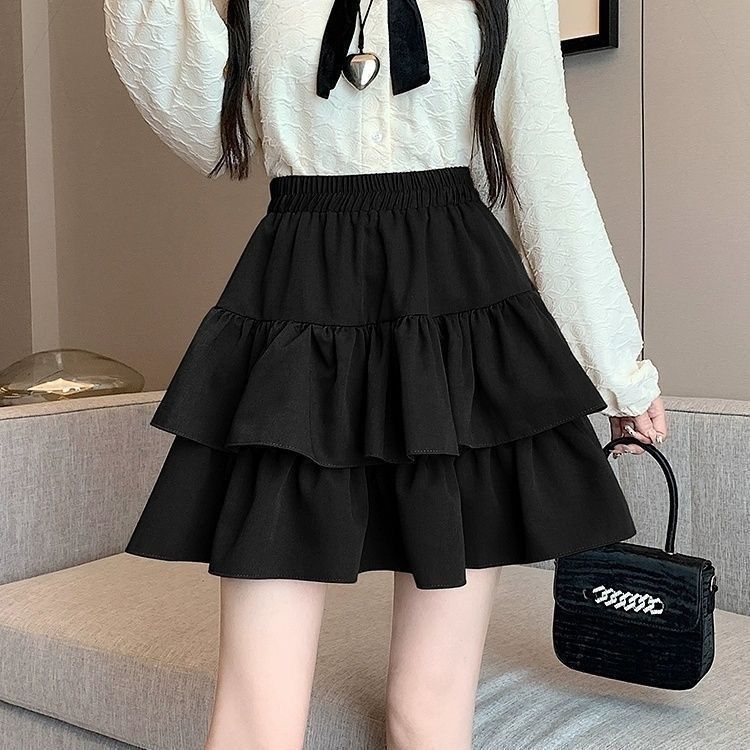 

Летняя юбка Kawaii White Ruflles женская мода облегающая шифоновая мини-юбка Giris Y2k All Match эластичная высокая талия черная юбка XS чёрный