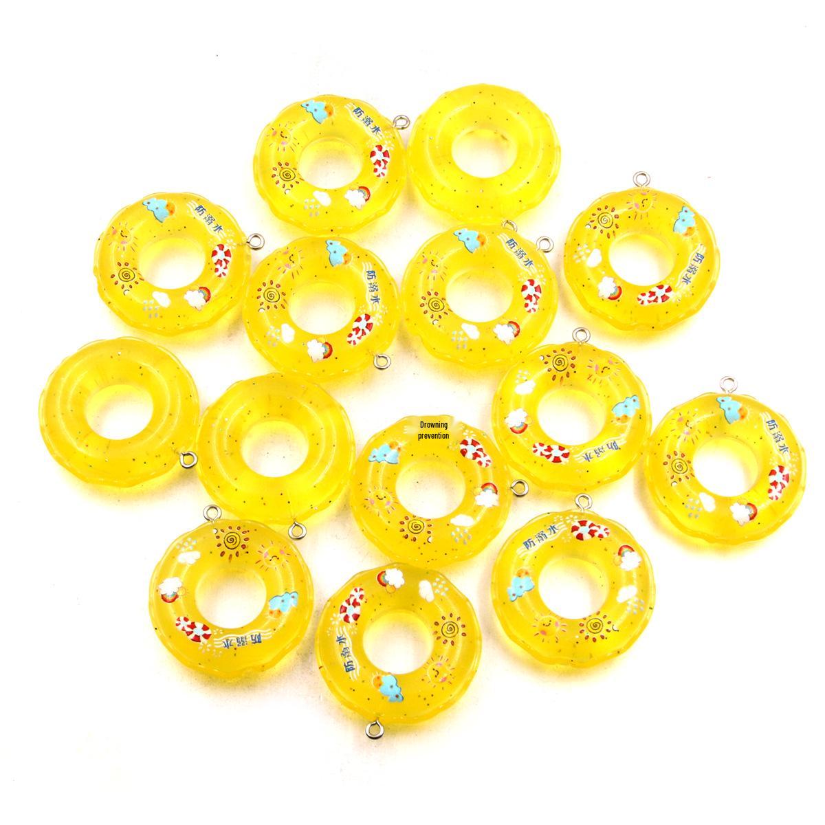 7-Color Resin Donut Swim Ring Pendant Keychain, 34x38mm, Summer Accessory