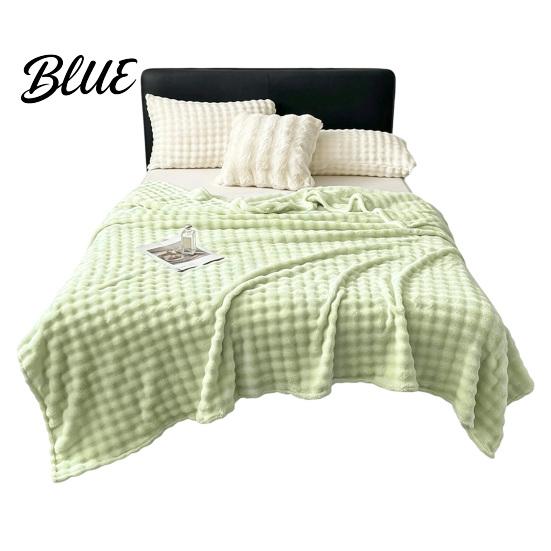 High Density Flannel Texture Thickened 3D Bubble Plush Blanket Throw Soft Rabbit Fur Thermal Nap