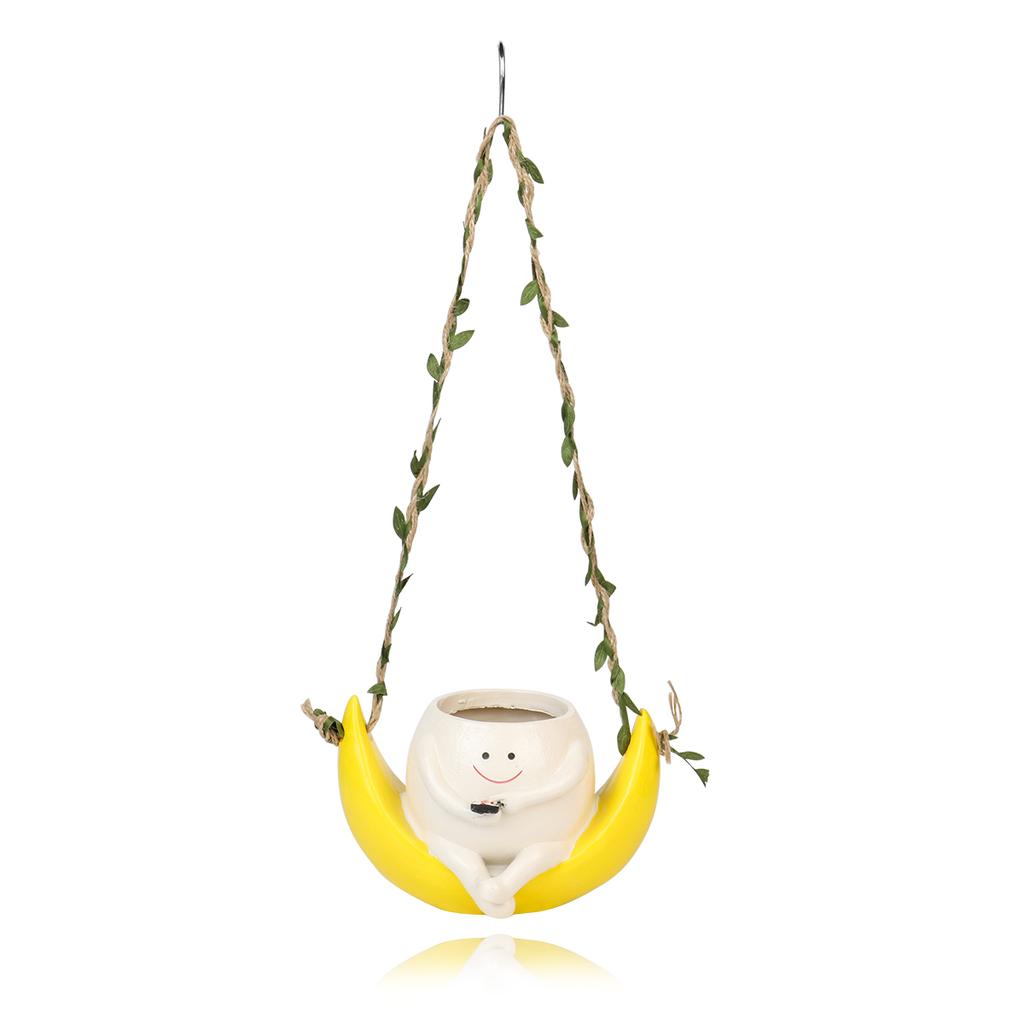 Cute Succulent Crescent Flower Pots Micro Landscape Hanging Garden Patio Outdoor Garden Decoration Crafts Hanging Swing Models