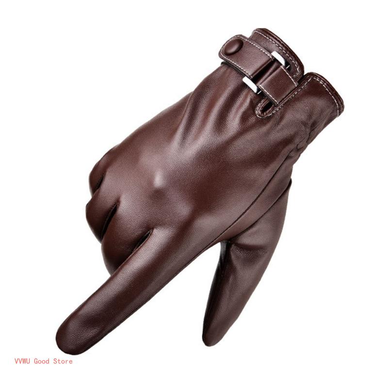Leather Full Finger Gloves Winter Warm Gloves with Fleece Lining Touchscreen Driving Riding Gloves for Outdoor Sport