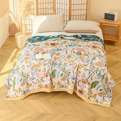 100% Cotton Blanket, Fresh Floral Bed Sheet, Four-Ply Gauze Sheet, Reversible