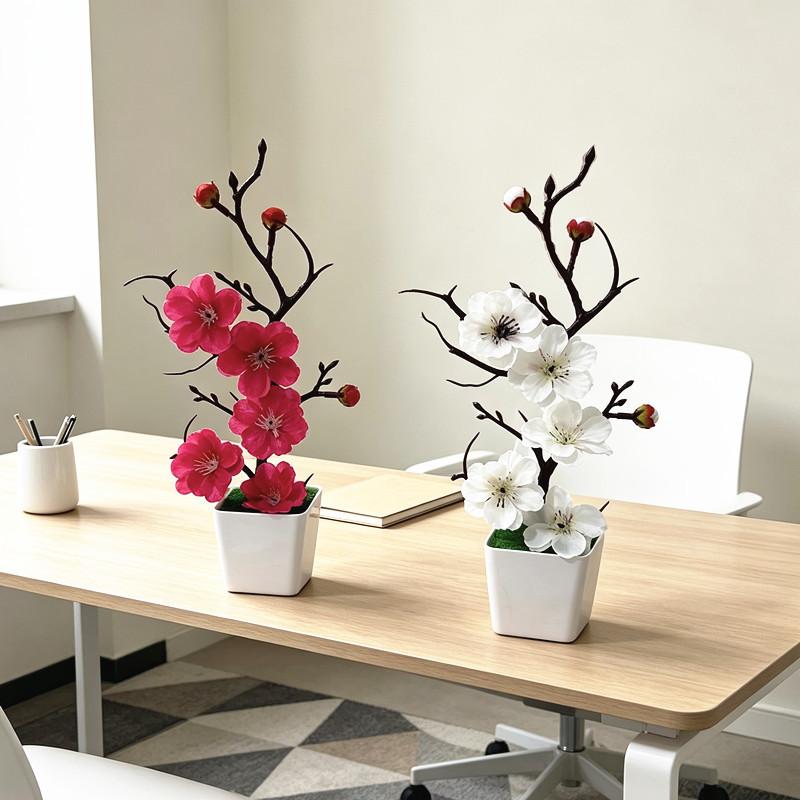 Artificial Plum Blossom Plant With Plastic And Silk For Home Decor And Wedding Centerpieces