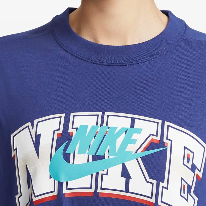 Nike Drop Shoulder Sleeve T Shirt Women's Fitness Blue FQ7011-431