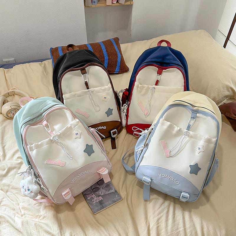 Contrast Color Campus Backpack Junior High School Student Schoolbag Women's Lightweight Large Capacity Backpack